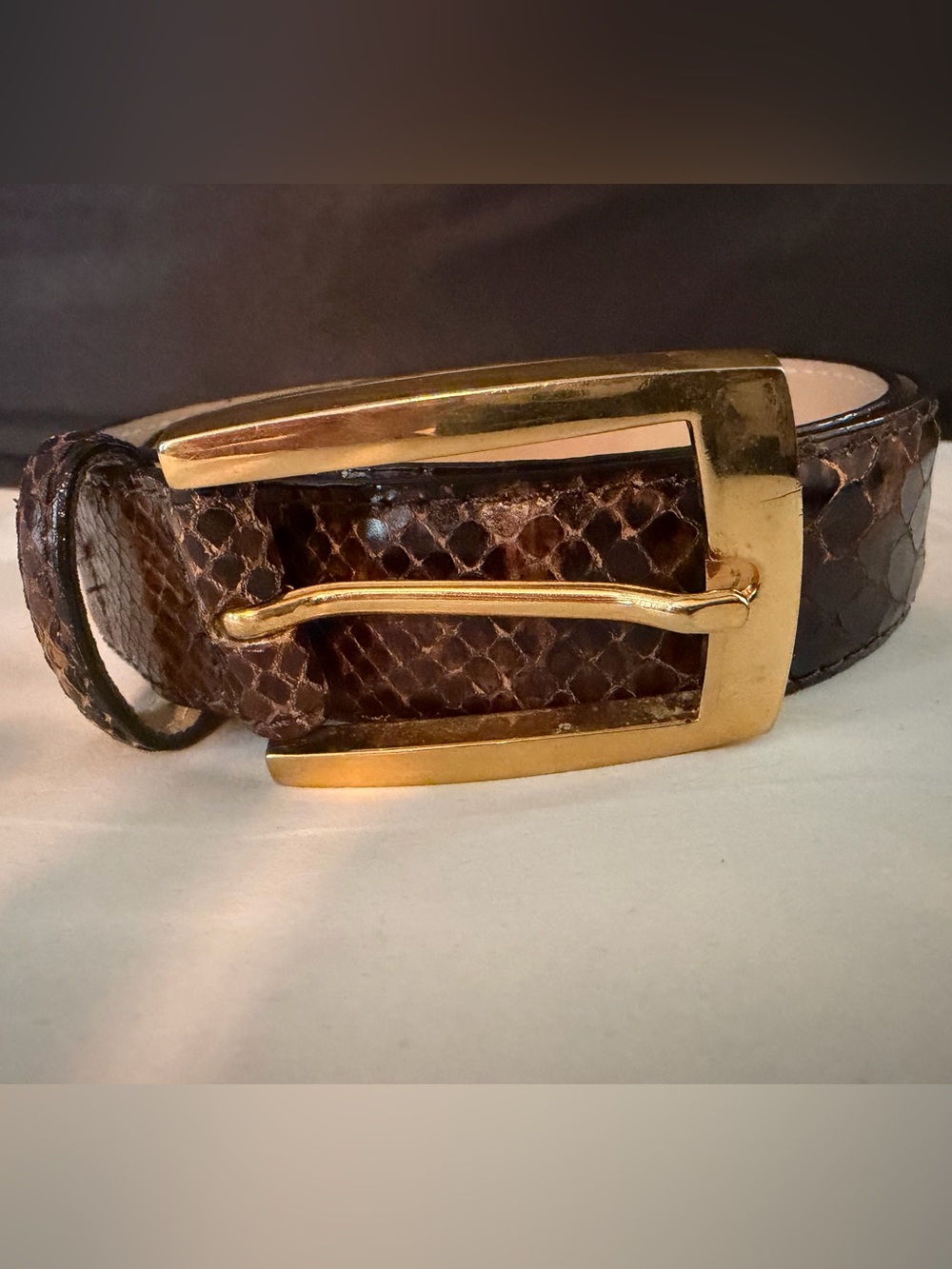 NWOT Vintage 80s Avignon Snakeskin Embossed Leather Belt Gold Buckle    Sz S